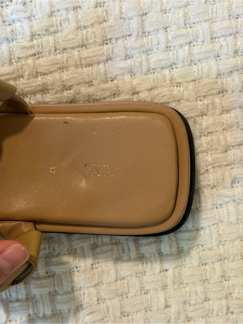 Zara Tan Leather Platform Sandals with Gold Ring Detail - Picture 7 of 9